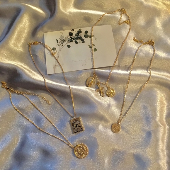 Set of Layered Gold Pendant Religious Necklaces - Picture 3 of 8